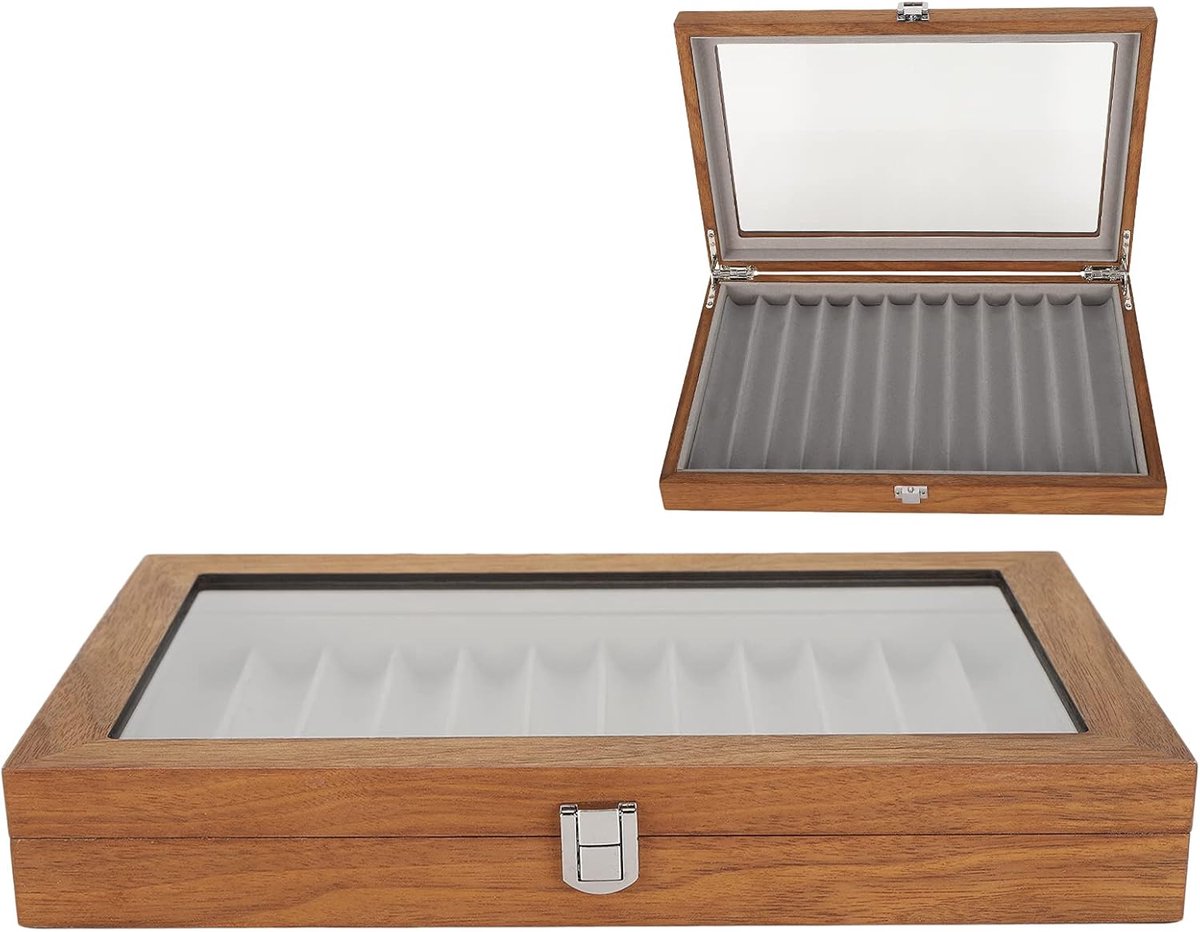 Display Box 12 sleuven - houten pennenhouder - notenhout - stijlvolle organizer - ShopVlot