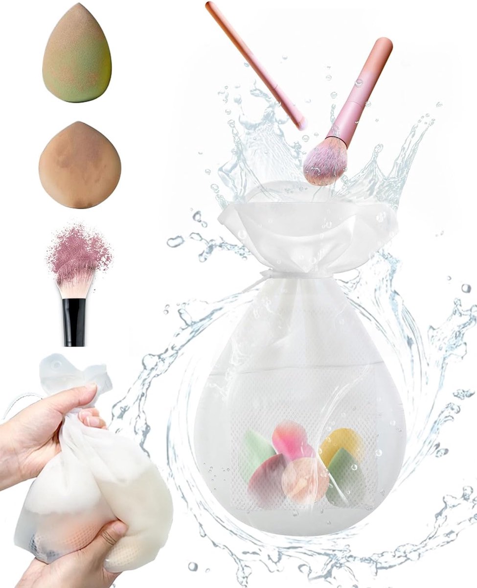 Make-up kwastenreiniger - siliconen make-up spons - schoonmaakzak met mesh tas - effectief reinigen van make-up tools - ShopVlot