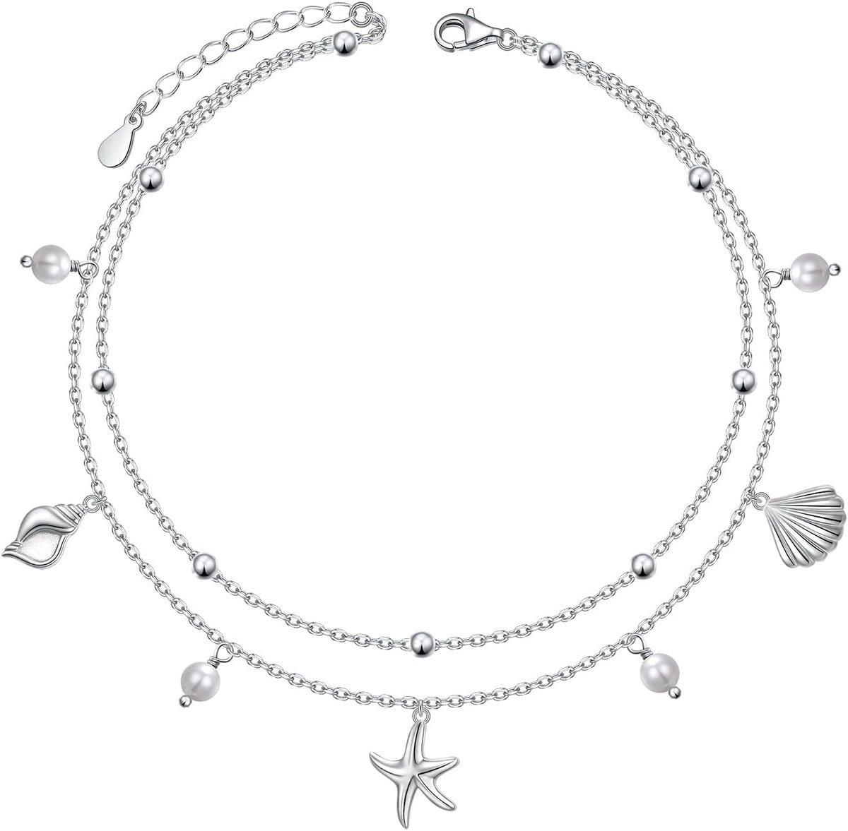 Anklet voor dames - 925 zilver - verstelbaar met zeester en schelp - trendy strandjuweel - ShopVlot