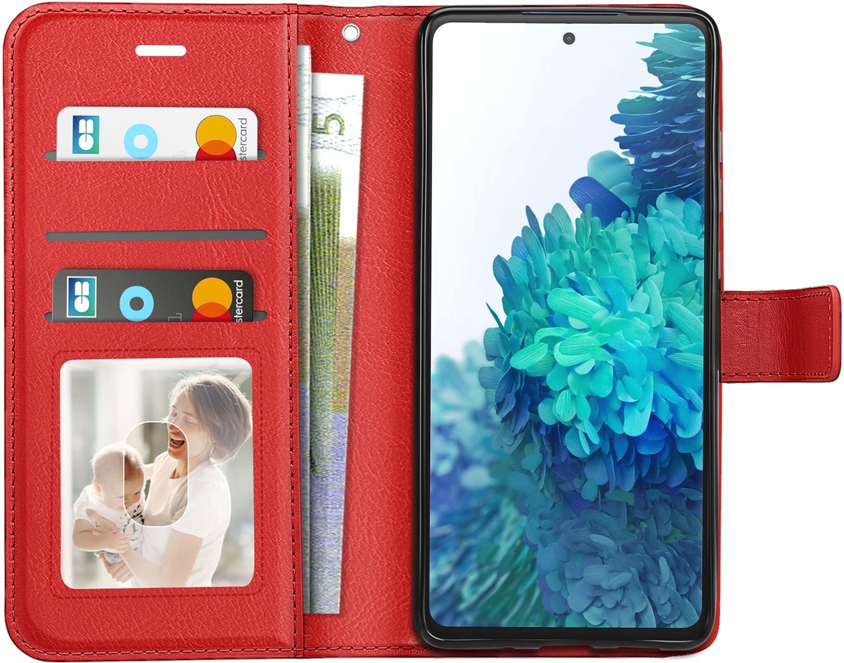Mayaxess, Portemonnee Hoesje Geschikt voor Samsung Galaxy S20 FE met Polsbandje Standfunctie, Rood