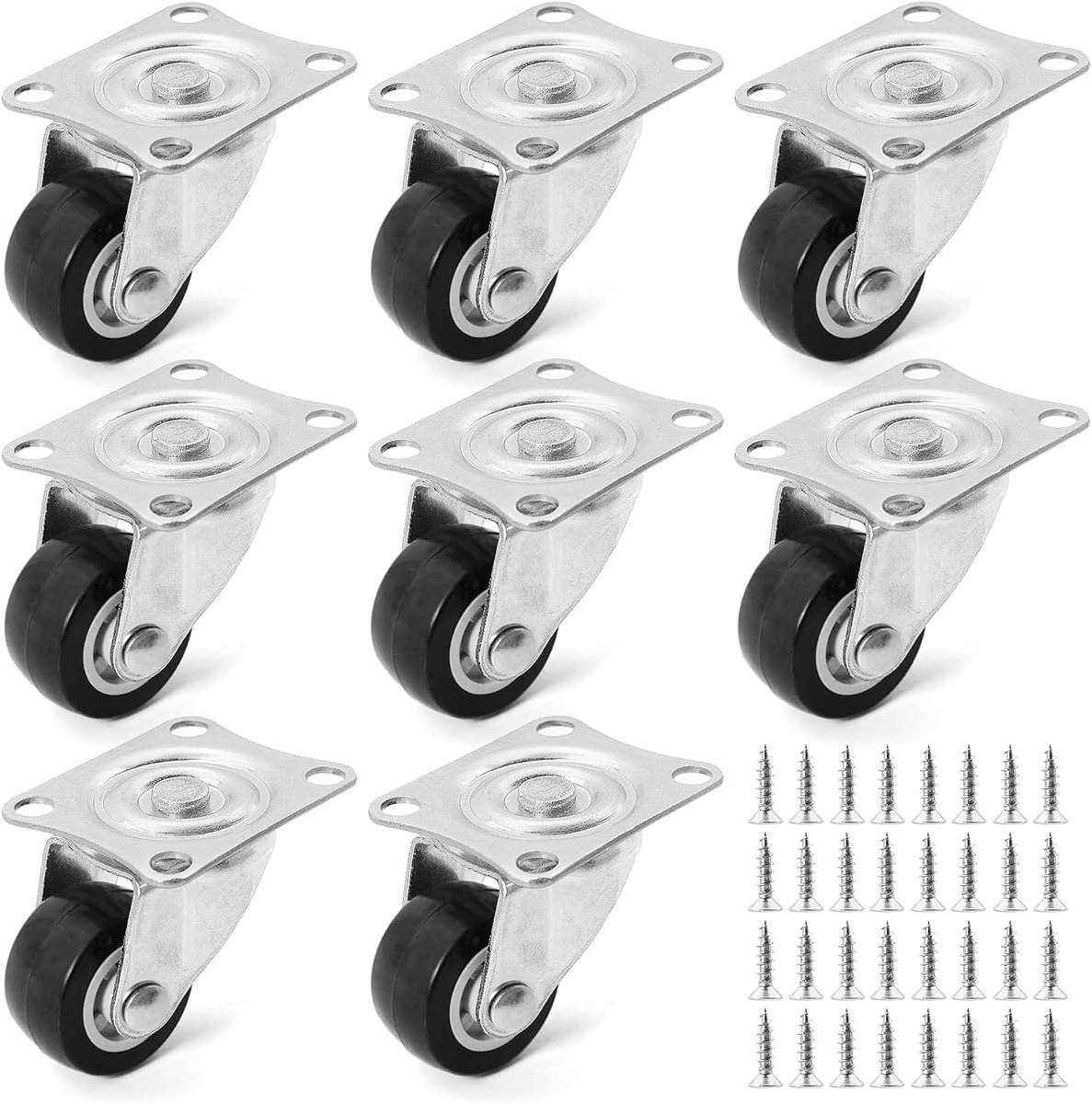 Meubels wielen 25mm set van 8 - met en zonder rem - dubbel kogellager - ideaal voor kasten - SnelShoppen