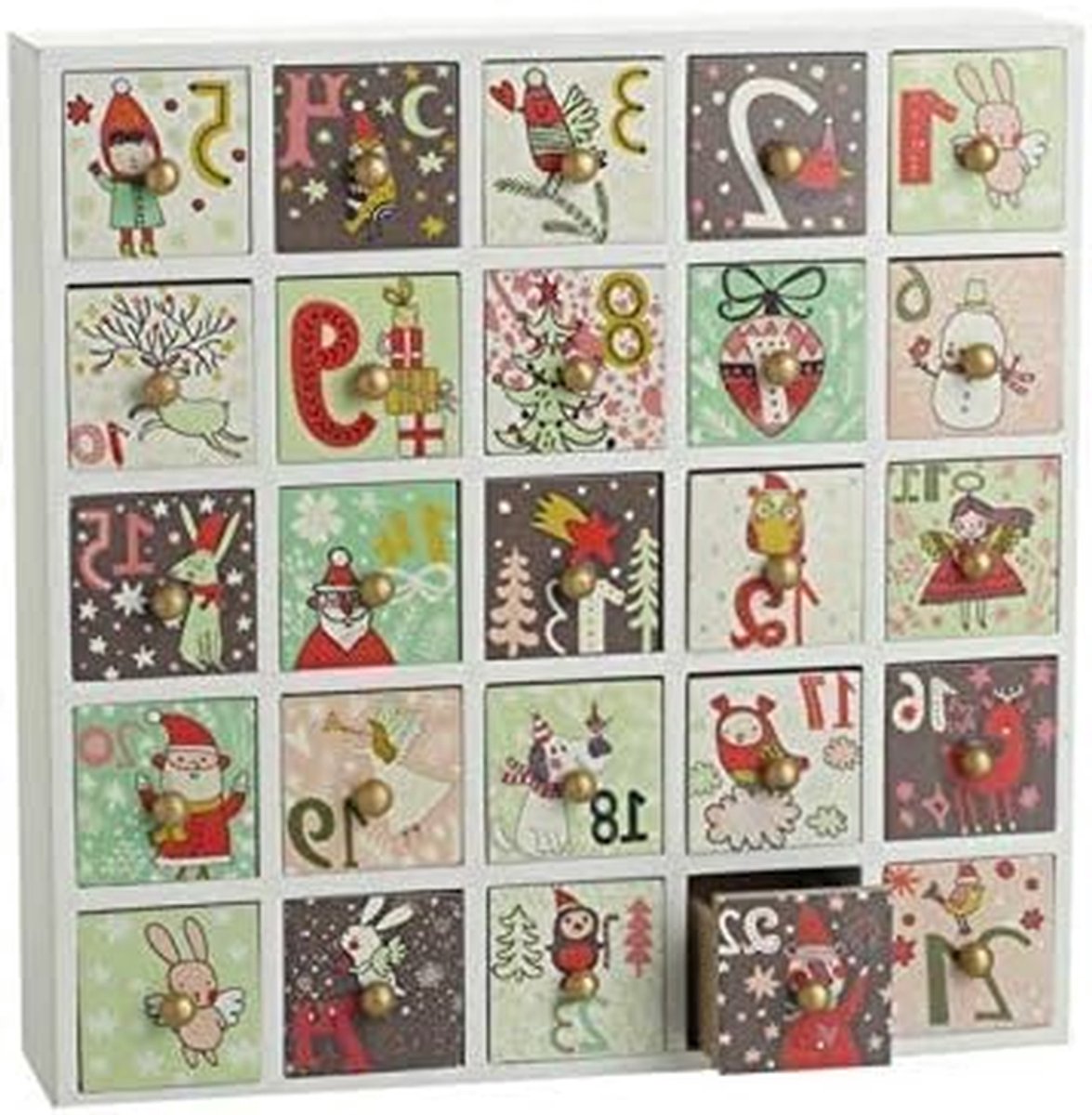 Houten Adventskalender - Kerstkalender Schuifladen - Kerst aftellen - Herbruikbaar Aandenken - 28 x 28 x 7 cm - Kerstkleuren