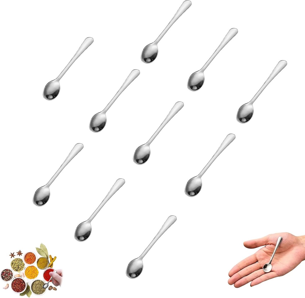 Mini lepelset 10 stuks - RVS theelepels - Compact en draagbaar - Ideaal voor kruiden en honing - SnelShoppen