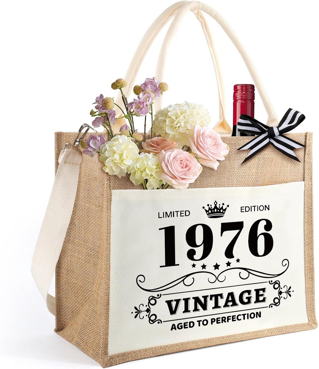 Jute Tote Bag Vintage - Grote shoppingtas - Voor verjaardag 18 t/m 80 - Perfect voor vrouwen - SnelShoppen