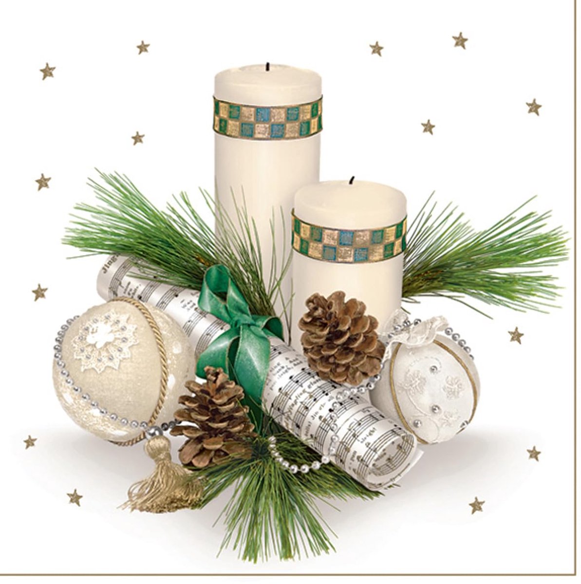 3-laags decoupage tissuepapier servetten 33cm x 33cm - crème kaarsen samenstelling - decoratief - ShopVlot