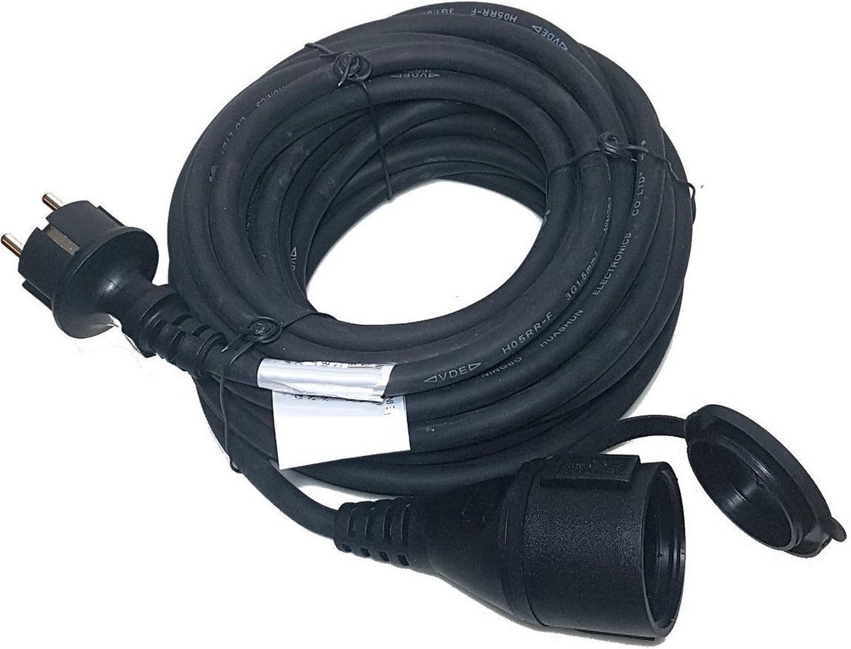 Rubber Verlengsnoer 10 Meter zwart Verlengkabel ra 3X1.5 mm² met randaarde 3500W