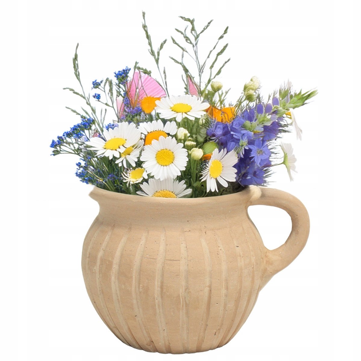 Beige Terracotta Vaas 12cm Scandinavisch met Handvat - Bloemenvaas