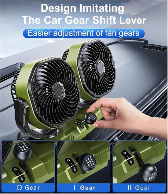 Dubbele Autokoelventilator - Ventilator Auto Dubbel - Auto Koelen - 360 Graden Draaibaar - 12V - Zwart — afbeelding 4