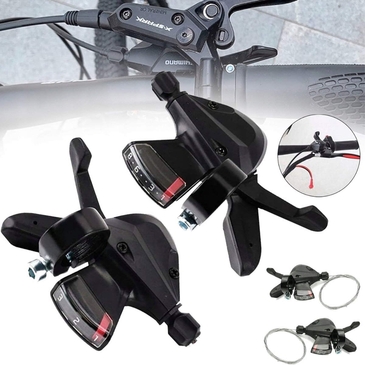 Universele Fiets schakelset 2x 8-Speed/24-Speed - Split Finger-Hendels Soepel Schakelen Transparant Versnellingsvenster Eenvoudige Installatie 22,2 mm Klem