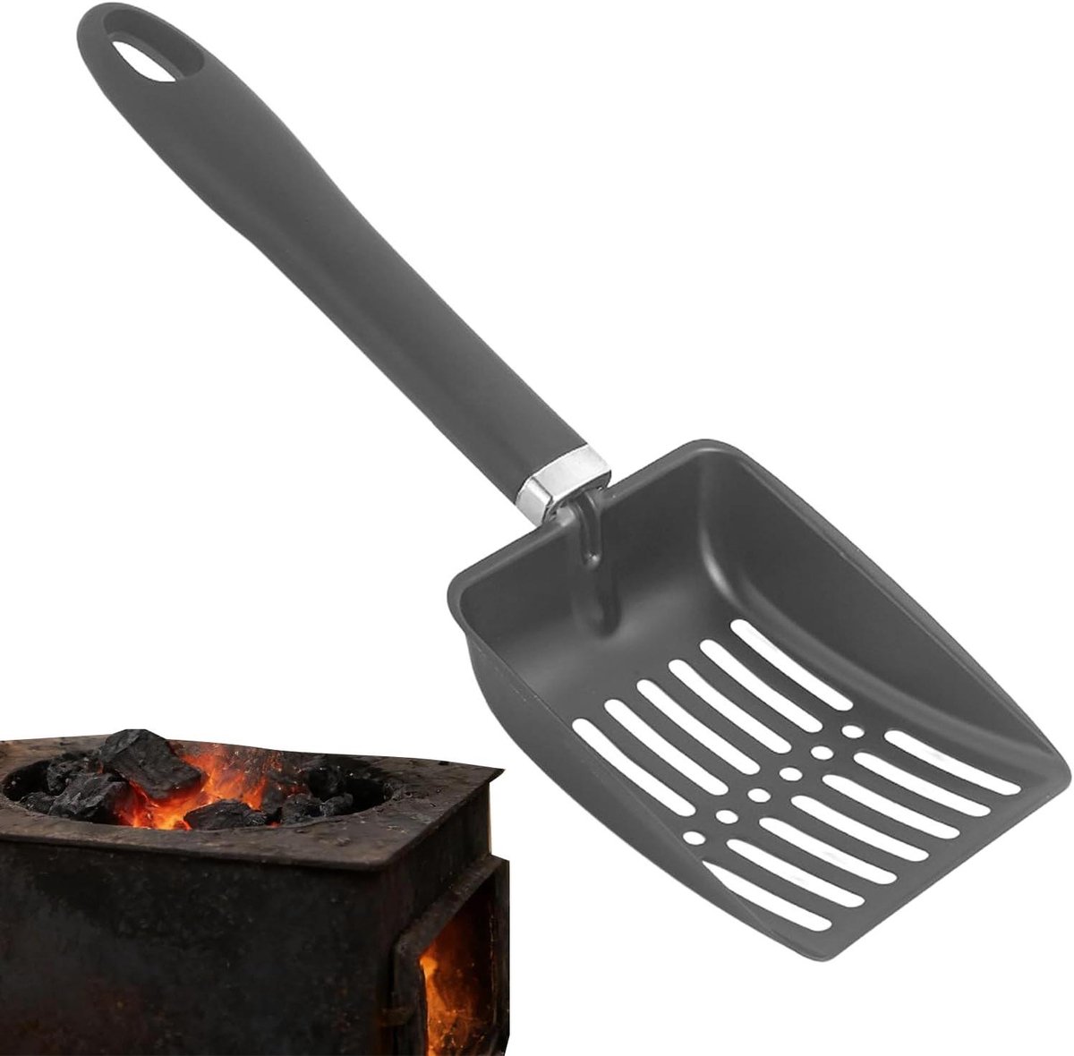 Kolenzeef - Aszeef Haardschep - Kampvuur Schoonmaken - Hittebestendig Staal - 32.5 cm - Zwart