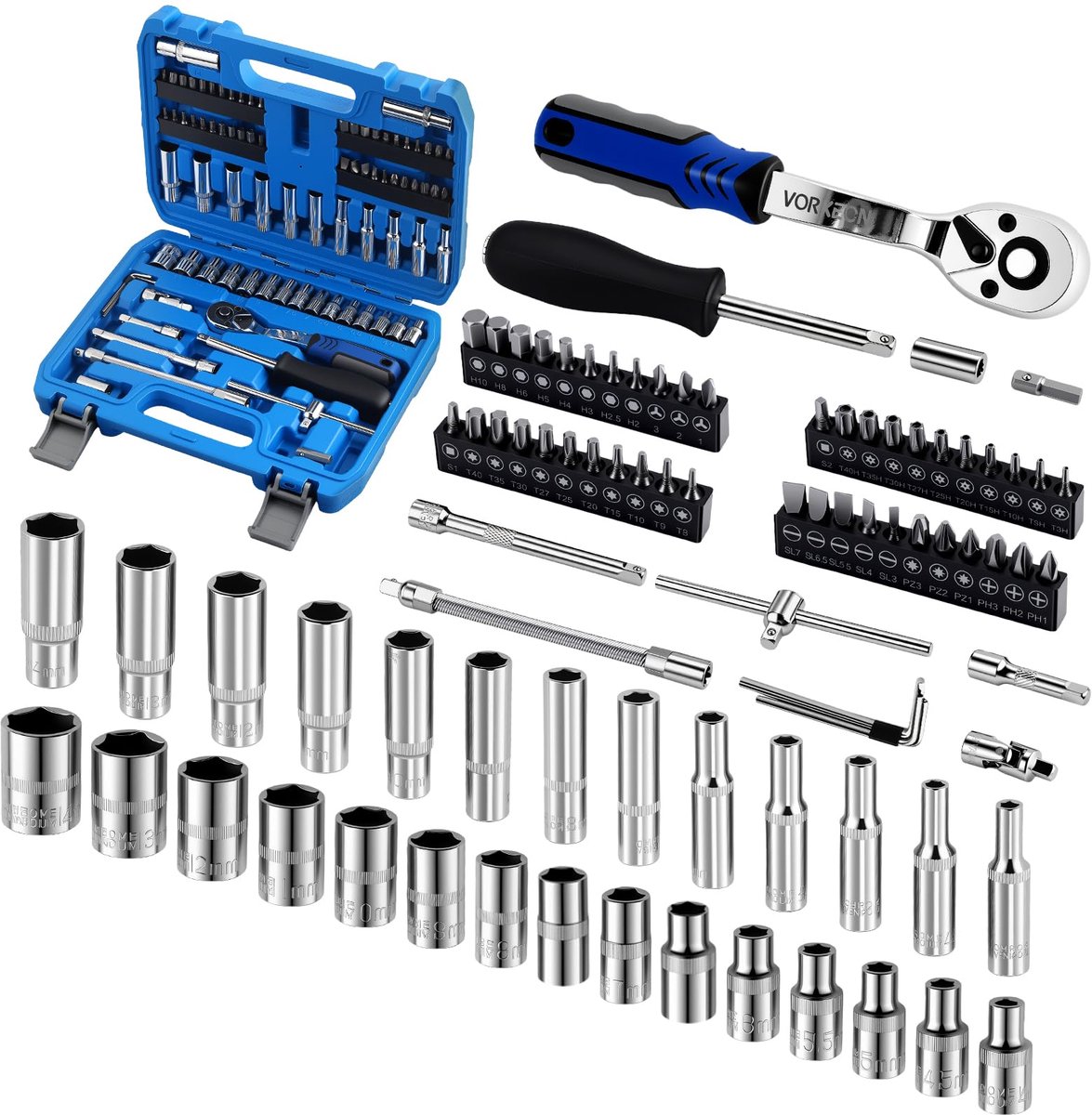 1/4" Drive Socket Set 82 stks - Opbergkoffer - Inclusief rachet schroevendraaier bits - ShopVlot