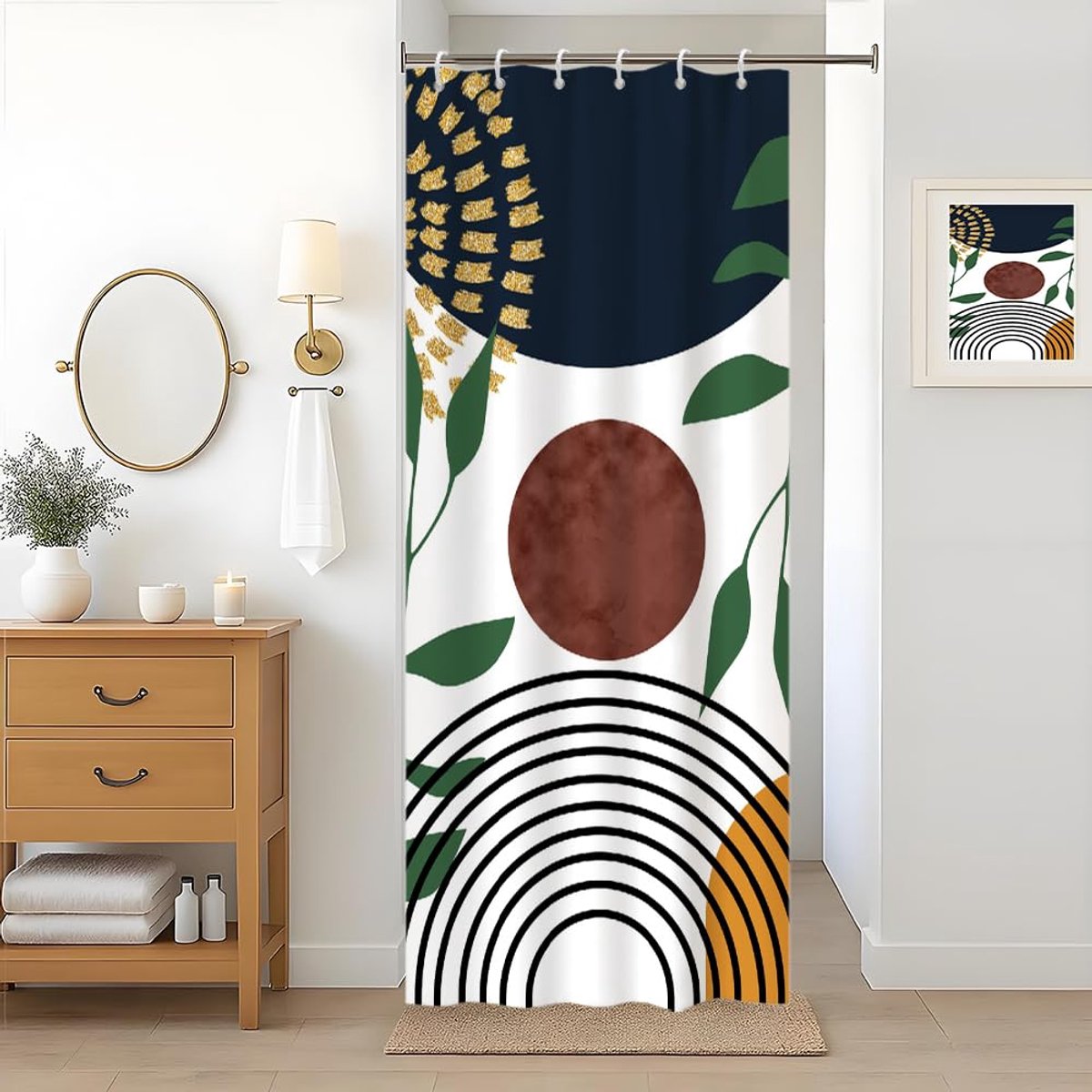 Douchegordijn 90 x 180 cm - abstract boho ontwerp - waterdicht polyester - anti-schimmel en wasbaar - ShopVlot