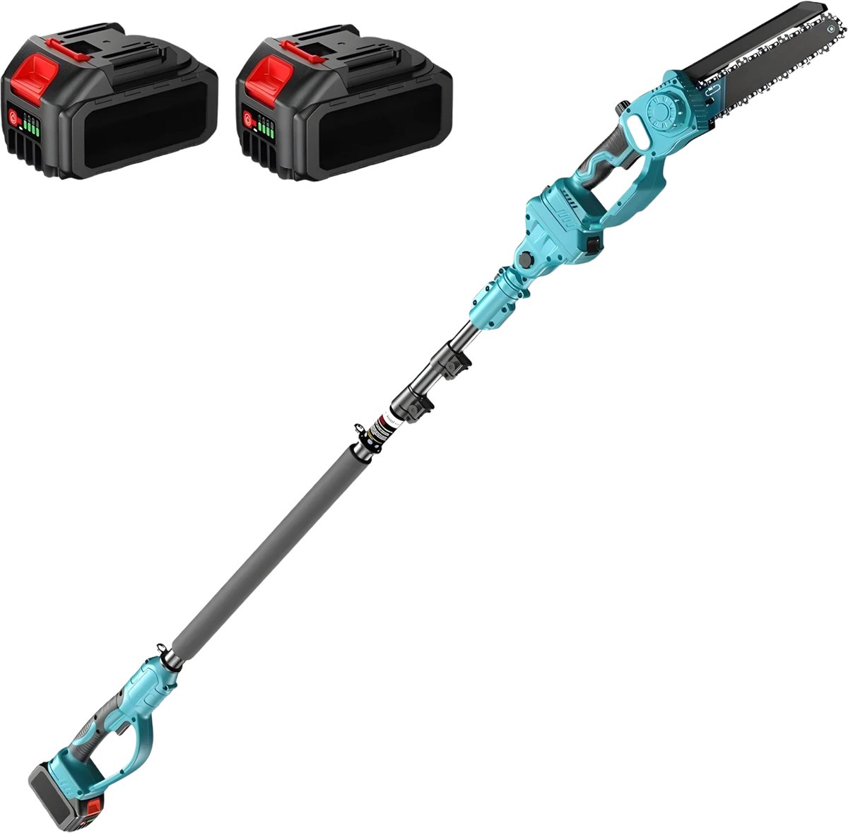 Draadloze 2-in-1 stokzaag – Voor tuin en boomverzorging – Mini-kettingzaag met verlengpaal, 20 cm zaagblad – Inclusief 2×4.0 Ah batterijen