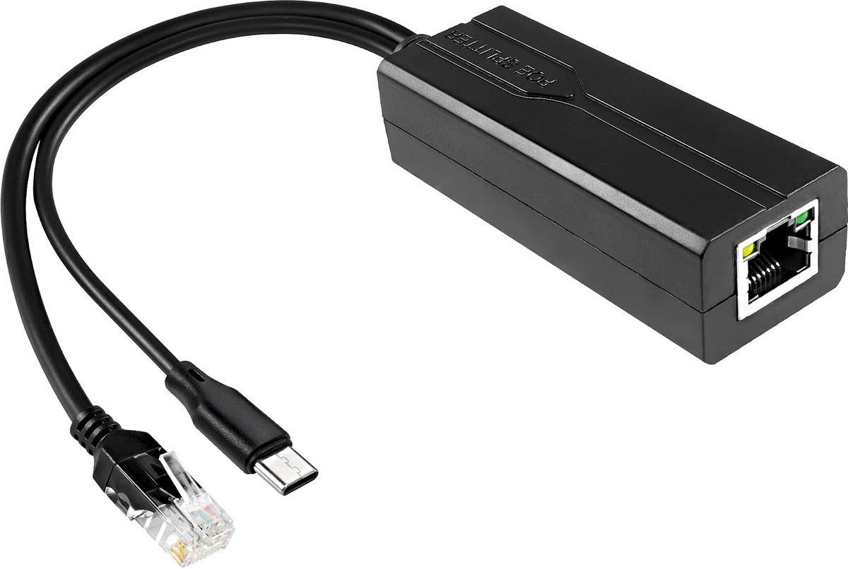 PoE Splitter - Ethernet Adapter - Netwerk Uitbreiden - 5V USB-C Output - 10/100Mbps - Zwart