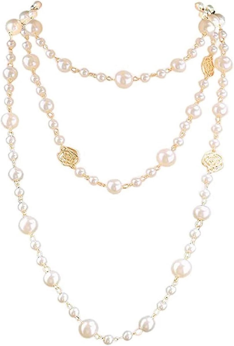 Halsketting Imitatieparel - Camellia Design - Lange Multilaag - Elegant Damesaccessoire - SnelShoppen