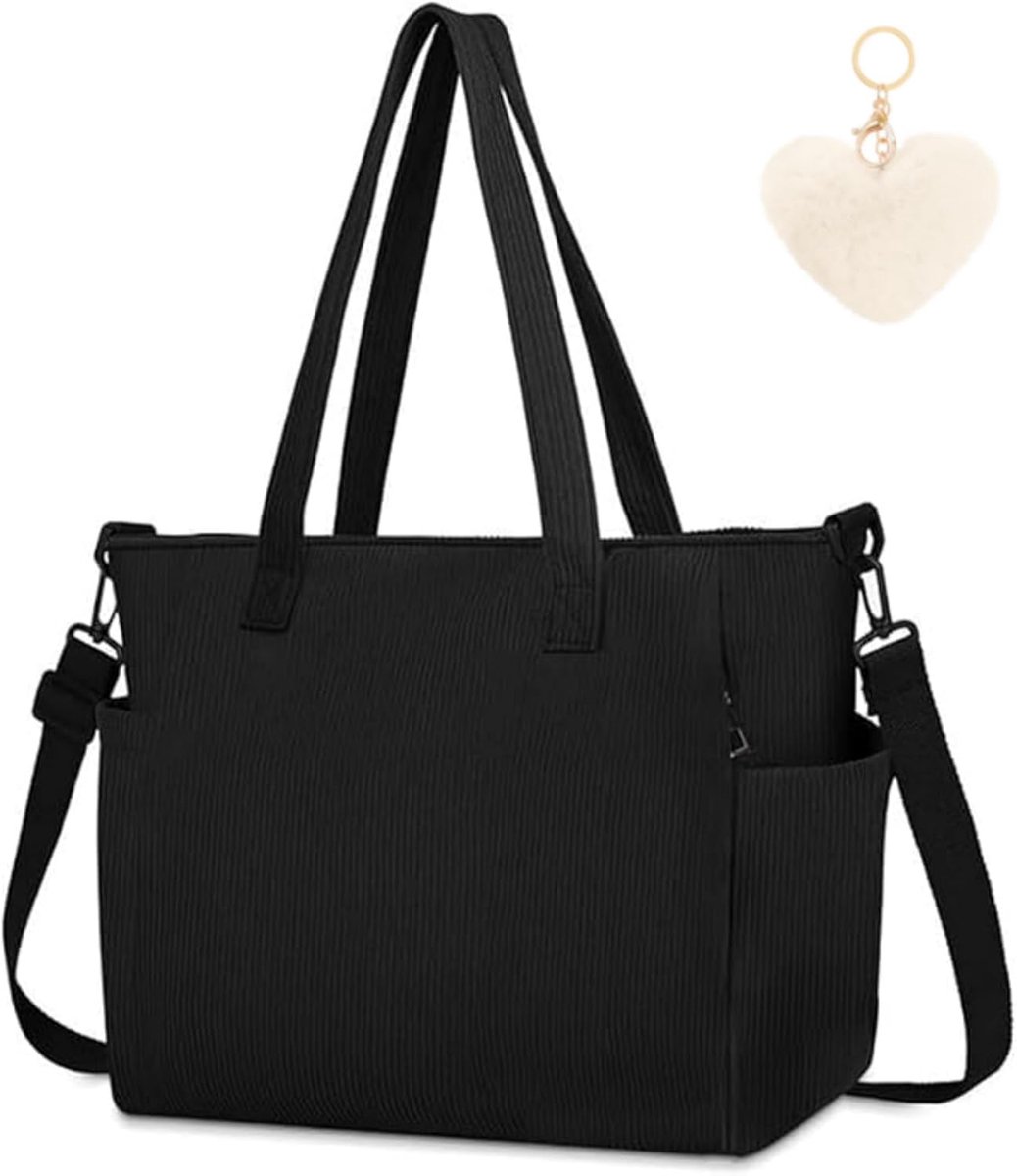 Tote bag grote capaciteit - corduroy - met pluche charme - ideaal voor school en werk - SnelShoppen