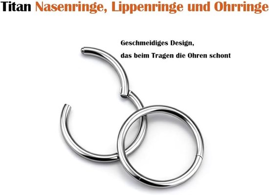 Neusring Hoep 20G 18G 16G 14G - Titanium Legering - Gehingd Kliksysteem - Perfect voor neuspiercings - SnelShoppen — afbeelding 2