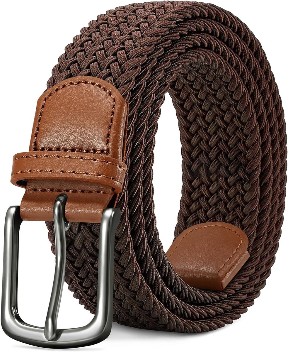 Stoffen Riem Stretchriem Gevlochten Riem Elastisch Voor Heren & Dames Breedte 3,5 cm Bruin Lengte 115 cm Unisex Design