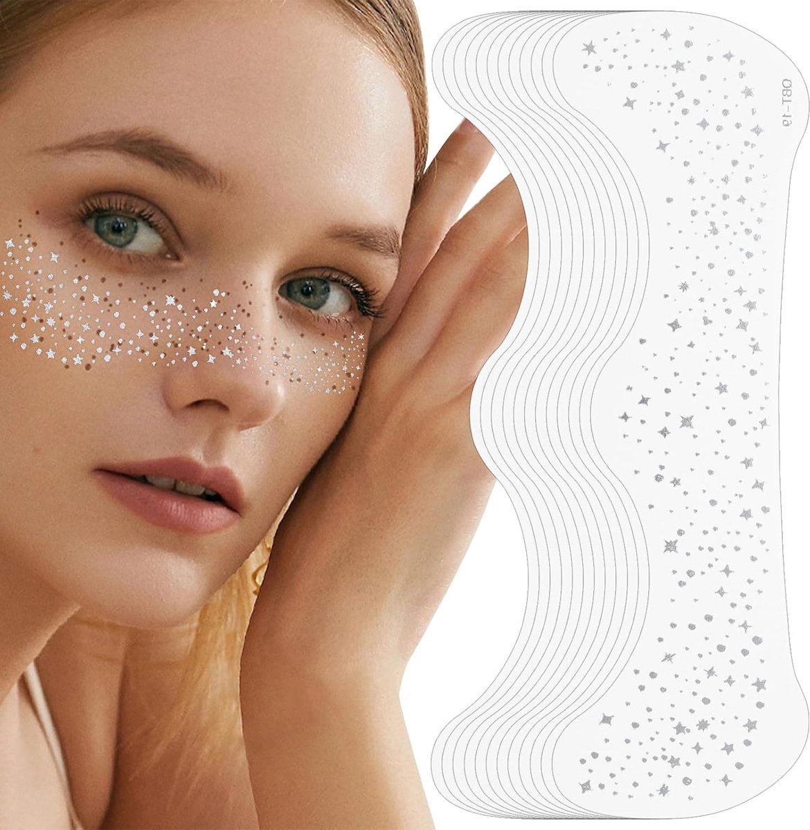 Glittersproeten gezichtstattoo, glittergezichtsstickers, glittersproeten tatoeages voor vrouwen, glittersproeten patches voor het gezicht, glitter make-up patches (12-silver)