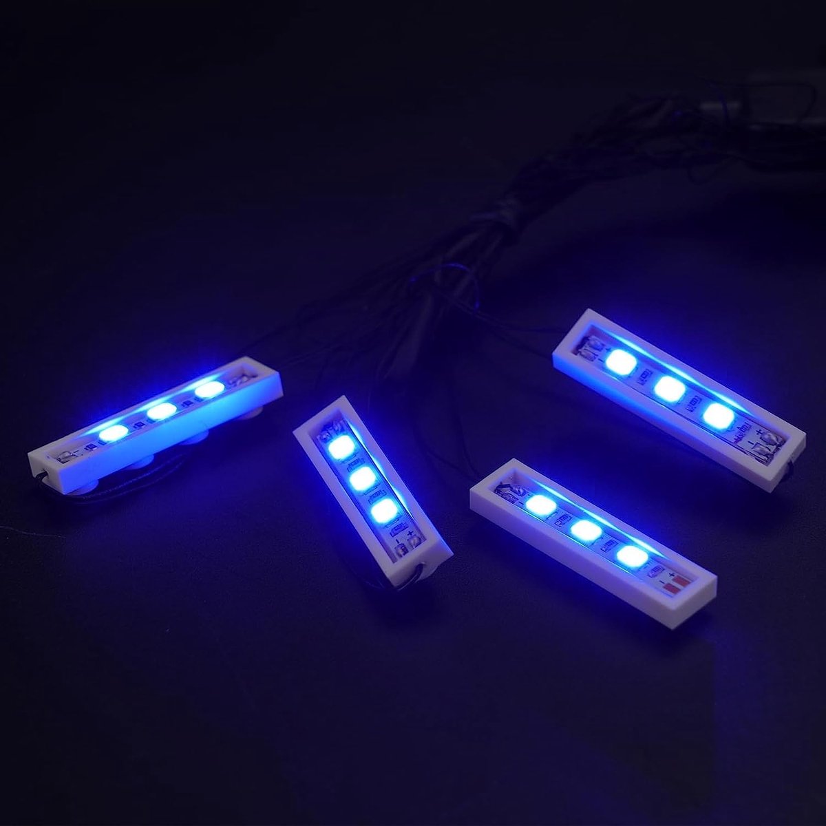 4 witte 1x4 stenen/blauwe led-downlights in één rij (vier in één downlights), USB-voeding, 100% compatibel met Lego-stenen
