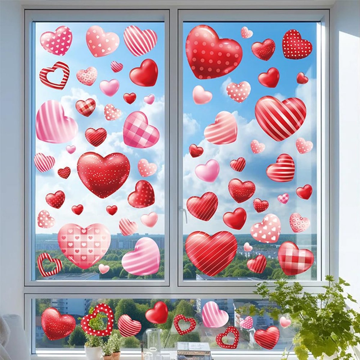 9 vellen 168 stuks Valentijnsdag raam klampt dubbelzijdige kleurrijke hartstickers in 4 maten verwijderbare herbruikbare stickers voor glazen raamdeur kantoor thuis keuken winkel