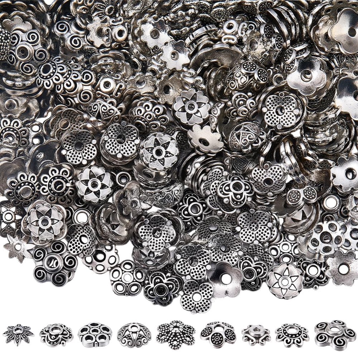 Kralen Kappen Antiek Zilver Tibetaans Legering Floraal Metaal Eindkappen Vintage Spacers voor Craft DIY Armbanden Kettingen Oorbellen Sieraden Maken