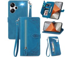 Portemonneehoes voor Xiaomi Redmi Note 13 Pro+ (Plus) 5G, zachte PU-leren klaphoes, telefoonhoes, stootvaste beschermhoes met handlus, kaartenvak en standfunctie, blauw