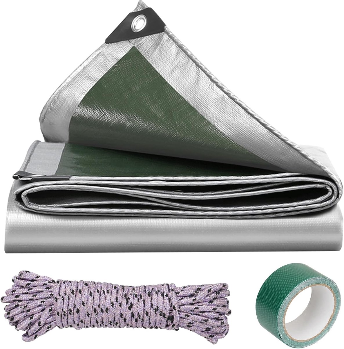 2 x 3 m, 180 g/m², waterdicht afdekzeil, zilver/groen