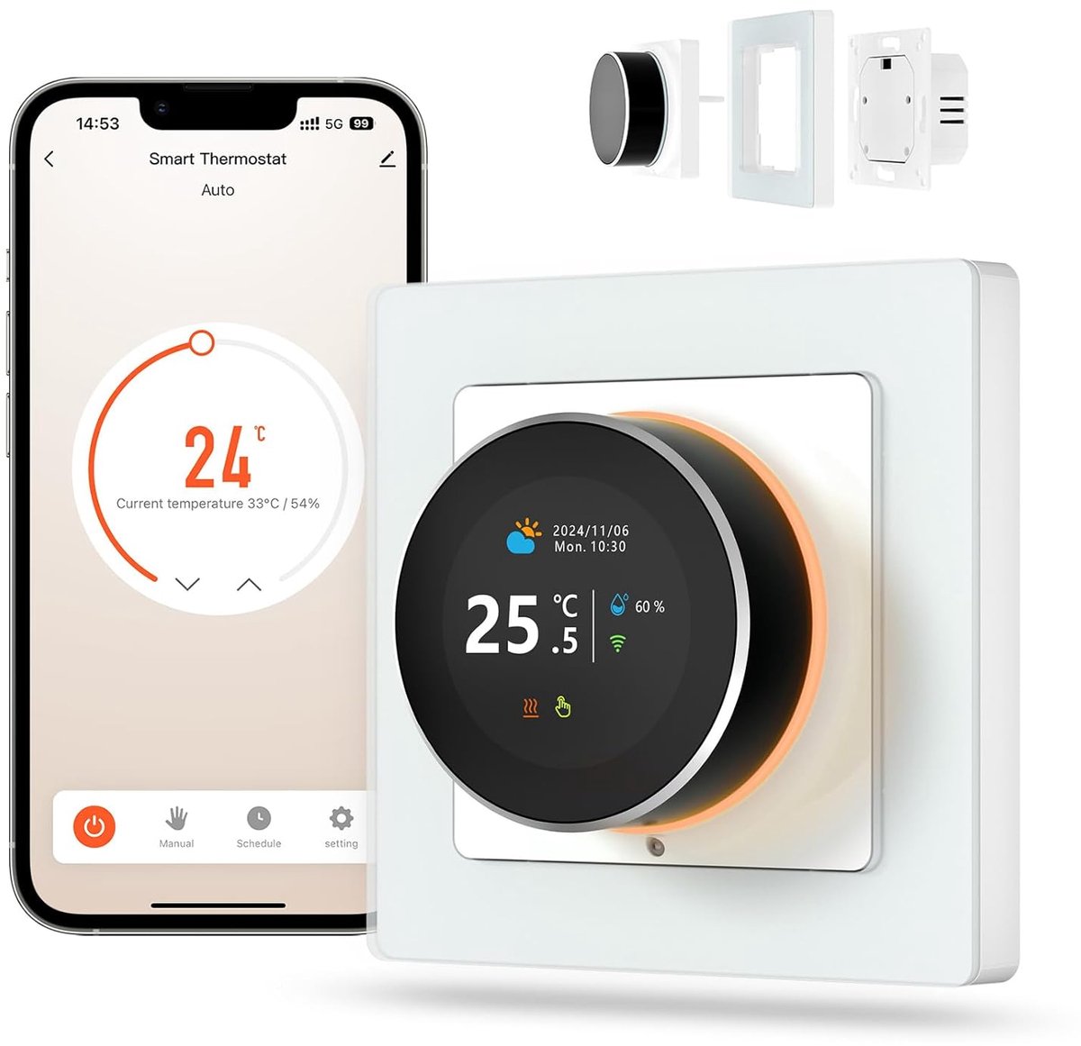 Intelligente thermostaat voor vloerverwarming, wifi, draaiknop, digitale thermostaat, compatibel met Alexa, Google Home