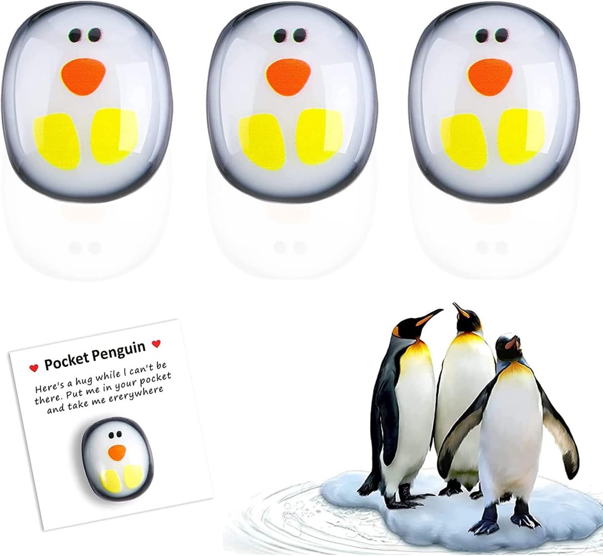 3 stuks Pocket Penguin Hug, schattig glas, een kleine tas, pinguïn omarming met stimulerende wenskaart, mini pinguïn speelgoed, decoratie, stimulerende geschenken