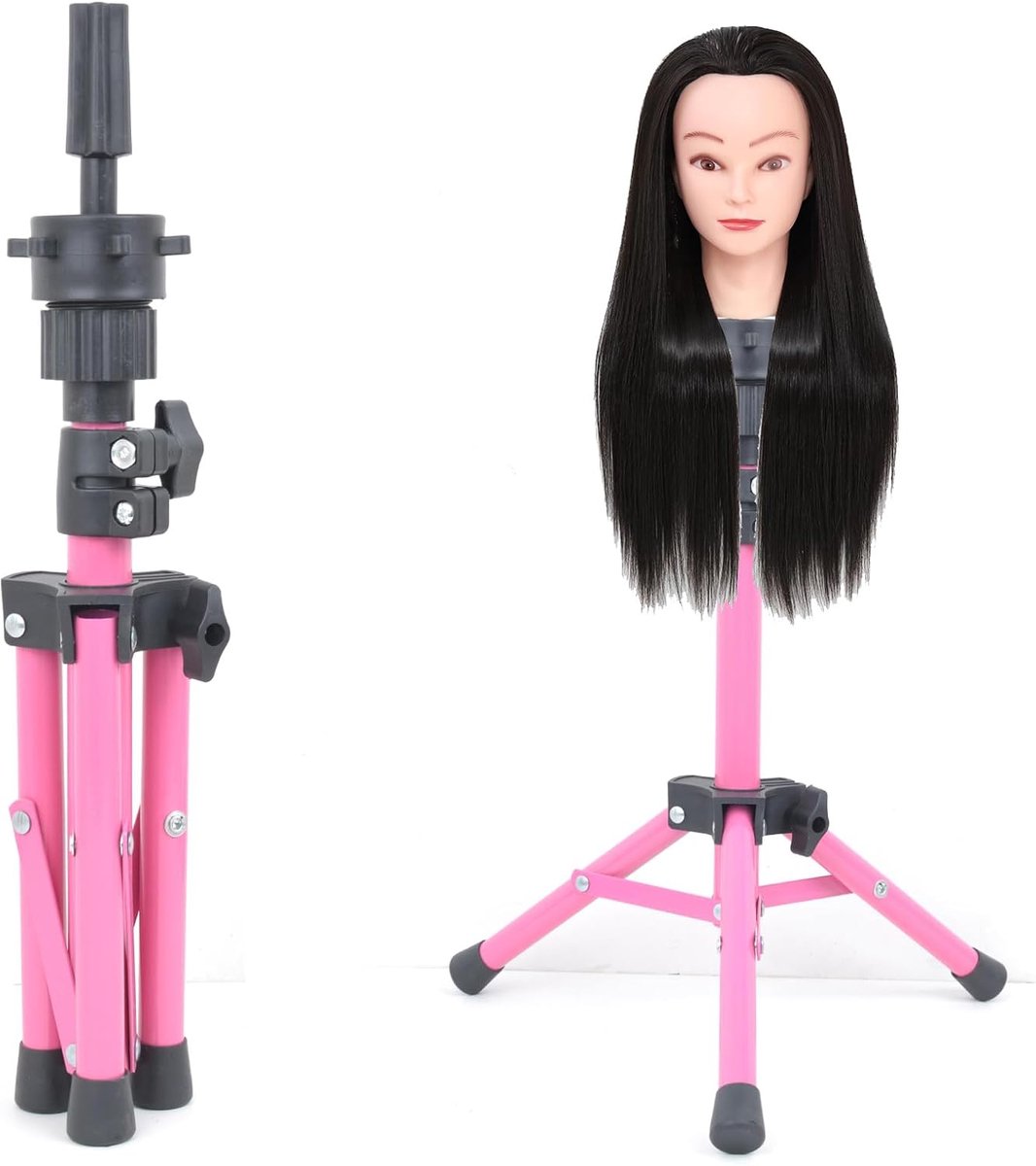 Trainingshoofd staat statief, stevige metalen kapperspop, mannequin hoofden standaard, canvas schuimmannequin hoofden voor pruiken, training en kappers (roze)