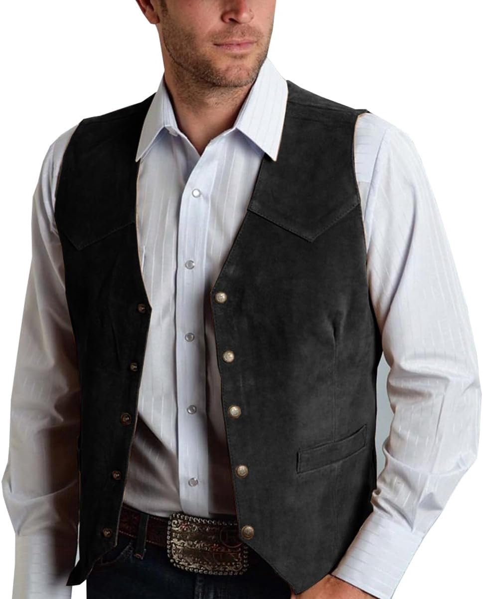 Suède vest voor heren, V-hals, casual, mouwloos, slim fit, zakelijk formeel vest voor bruiloft, diner