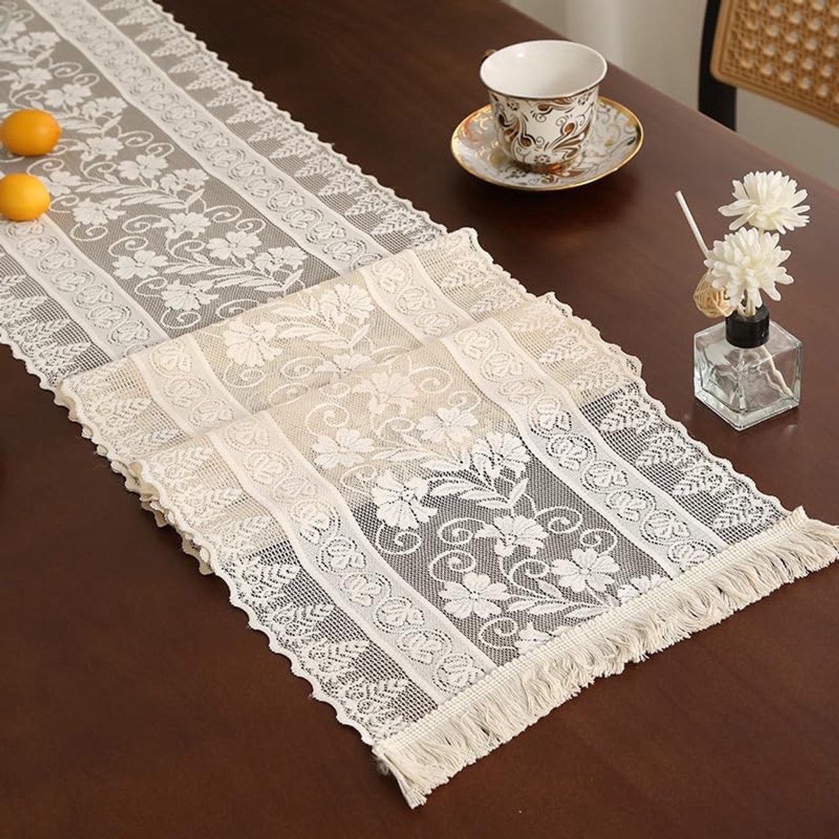 Tafelloper, handgemaakt, geborduurde kant, tafelloper met bloemenpatroon, vintage tafelloper, kanten tafelkleden, rechthoekig tafelkleed voor huis, eetkamer, bruiloft, feestdecoratie, A, 30 x 180 cm