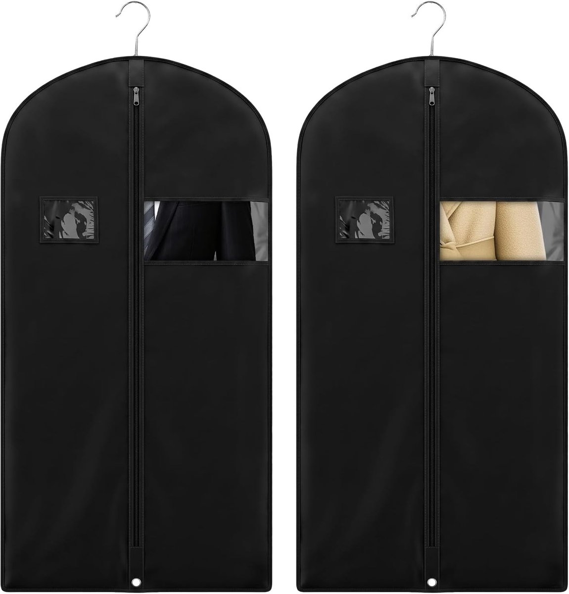 2 stuks 120 x 60 cm kledingzakken met ritssluiting, opvouwbaar, zwart | Kledinghoes voor opslag met doorzichtig venster, ademend, vochtbestendig, stofdicht, voor pak, blazer, kostuum