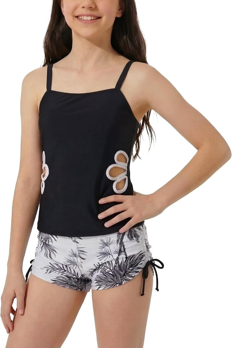 Tweedelig badpak meisjes tankini met shorts 9-16 jaar bedrukte bloemen cut out badmode kinderen tieners zomer strand