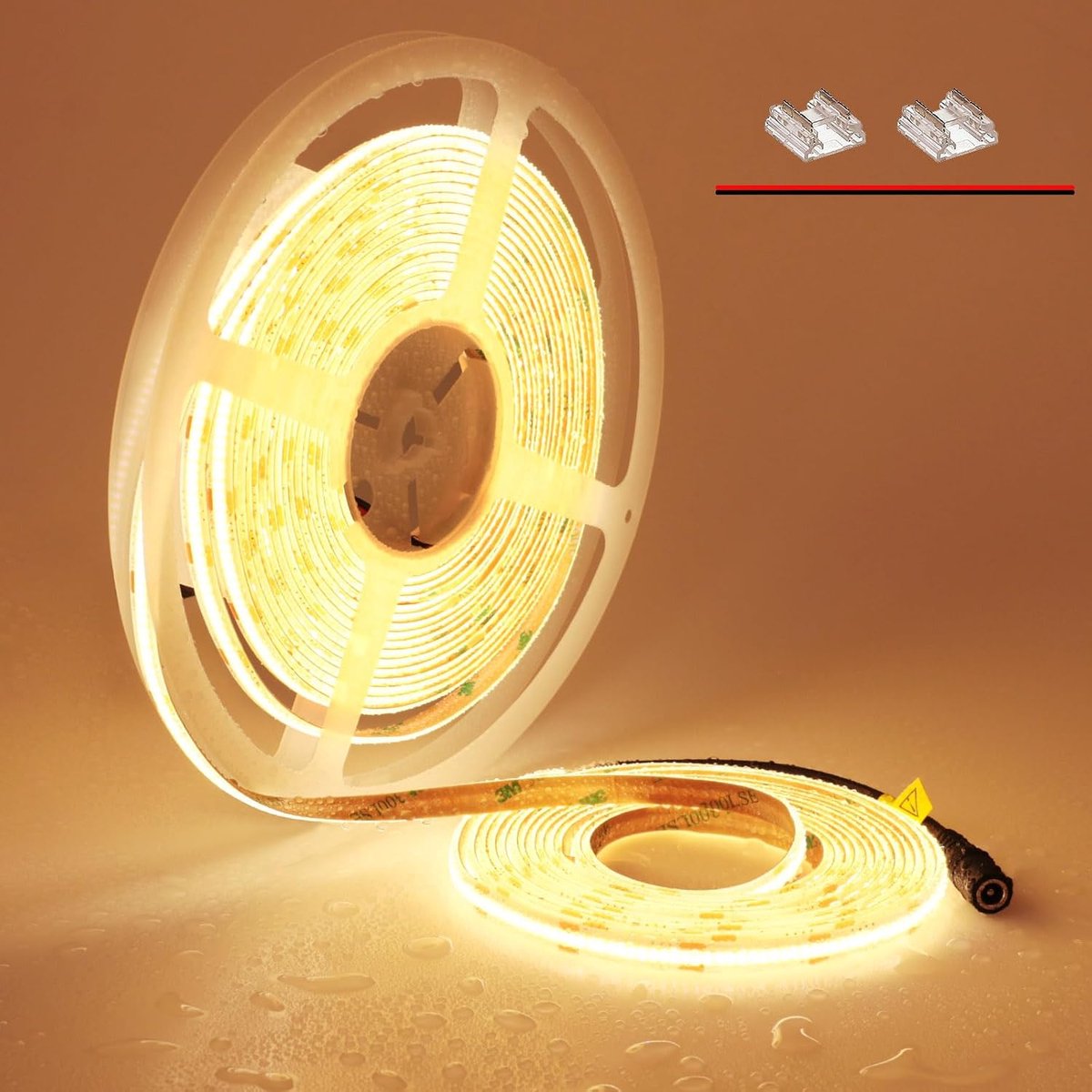 24V COB LED Strip 10M Waterdicht IP65 Warm Wit 3000K 384LEDs/M Super Helder CRI>90 Buiten/Binnen Snijbaar Dimbaar Energiezuinige Woonkamer Keukenkast DIY Decoratieve