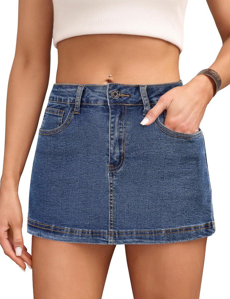 Jeansrok voor dames, hoge taille, denim, mini-rok, casual, stretch, dames, jeansrok, korte jeansrok met zakken