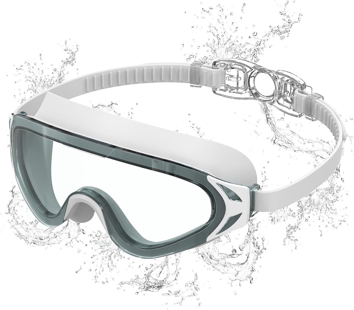 Zwembril voor volwassenen, anti-condens, groot montuur, HD-lens | Duikbril, uniseks, uv-bescherming, professionele zwembril voor zwemmen, duiken en watersport, BBK-C-WHBL