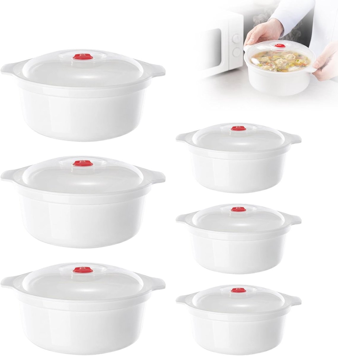 Set van 4 magnetronservies met deksel, BPA-vrij, vaatwasmachinebestendig en stapelbaar, voor vaatwasser, magnetron, oven, koelkast, vershouddozen, rond, met stoomventiel