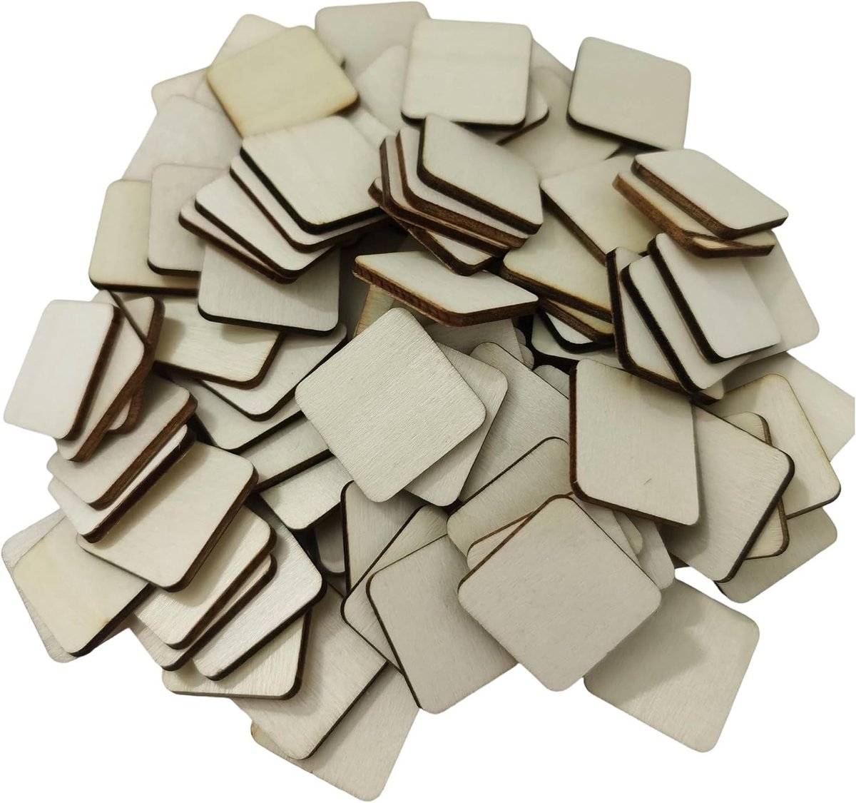 Onafgewerkte grashouten vierkanten - 2,5 x 2,5 x 0,3 cm afgeronde hoek blanco houten stukken voor schilderen, schrijven, snijden | Ideaal voor Scrabble, doe-het-zelf ambachten