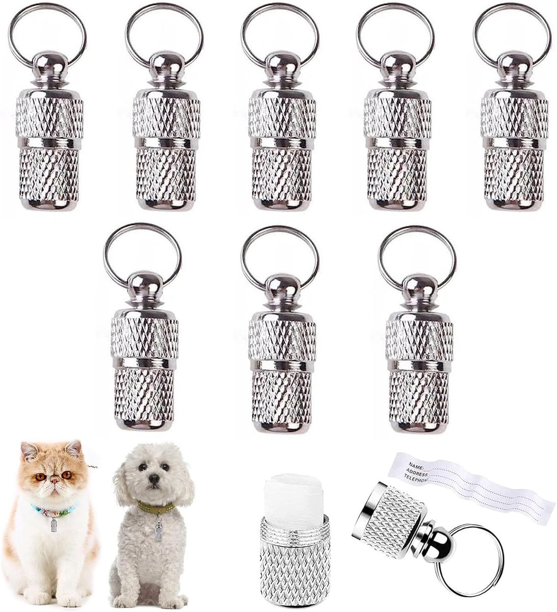 8 Stks Puppy ID Tags, Vat Buis Kraag, ID-Tag Hondenmerk, Adreslabels Kattenhalsband, Gebruikt voor Huisdieren Hond en Kat Halsbanden