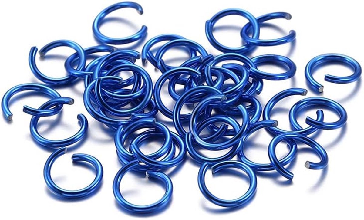 300 stuks buigringen, open binding, aluminium ring met opening, splitringen, verbindingsringen, voor het maken van hangende ornamenten, doe-het-zelf handwerk, halskettingen, armbanden, blauw, 0,8 x 6 mm