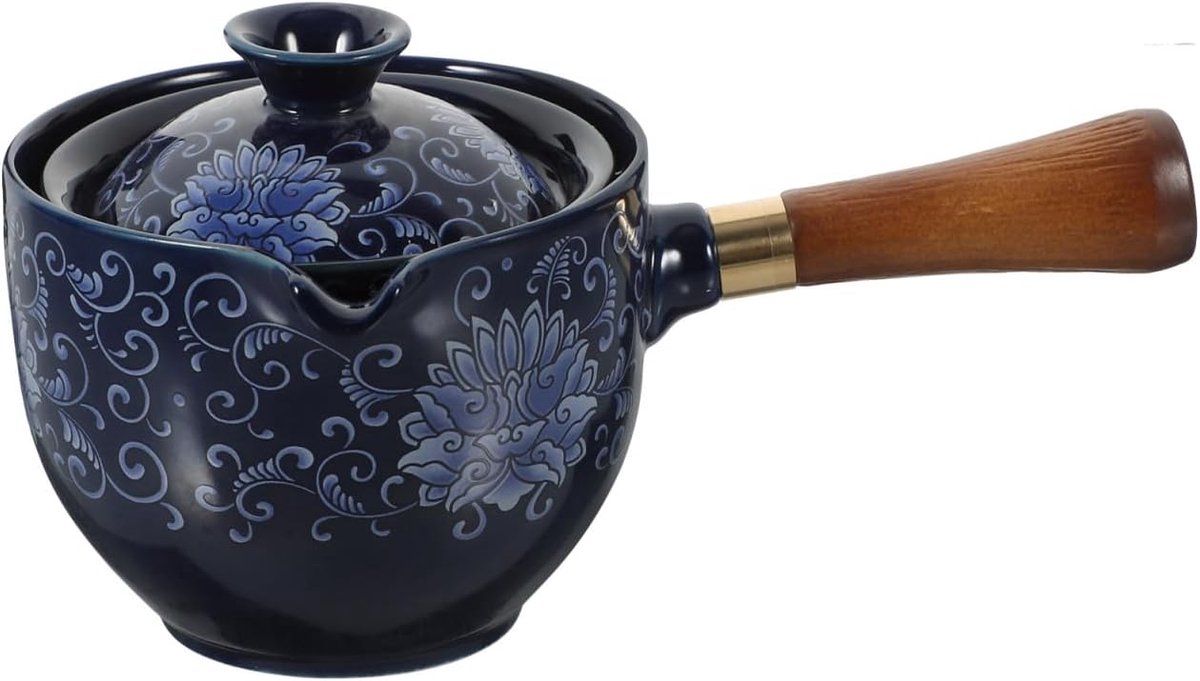 Mooie Chinese theepot van keramiek met handvat aan de zijkant en draaibaar ontwerp voor de dagelijkse theebereiding