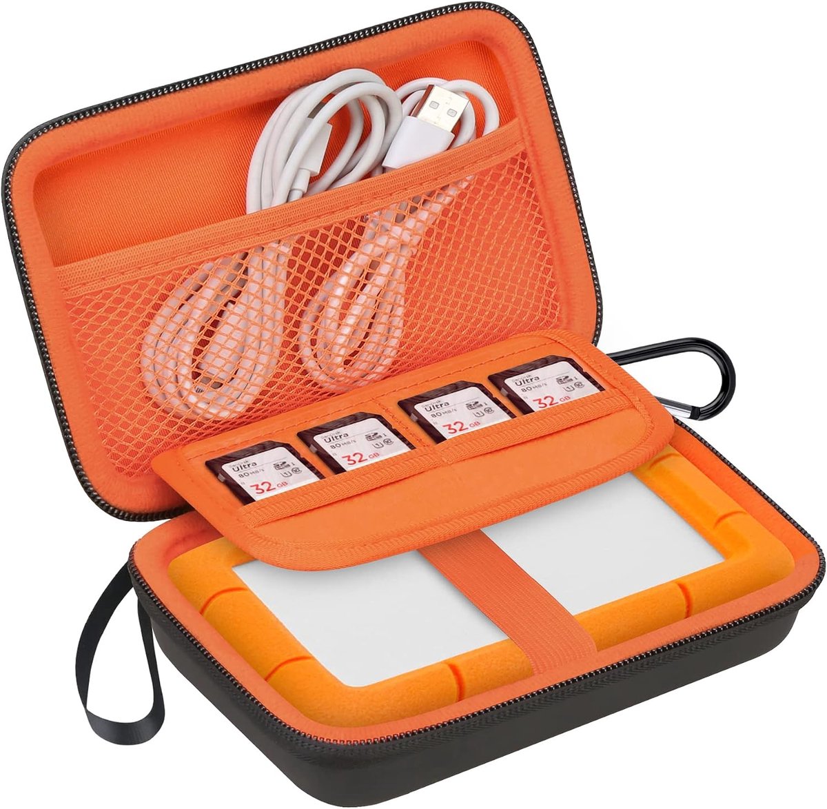 Externe Beschermhoes Harddrivetasse Harde Schijf Tas voor LaCie Rugged Mini/Rugged Thunderbolt USB 3.0 2.0 USB-C Externe Solid State Schijf EVA Schokbestendige Storage Reistas, Oranje