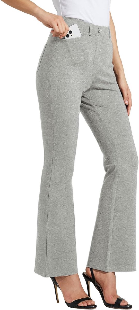 Yogabroek voor dames, 28 inch, bootcut, werkbroek, stretch, kantoor, casual, riemlussen, broek, 4 zakken