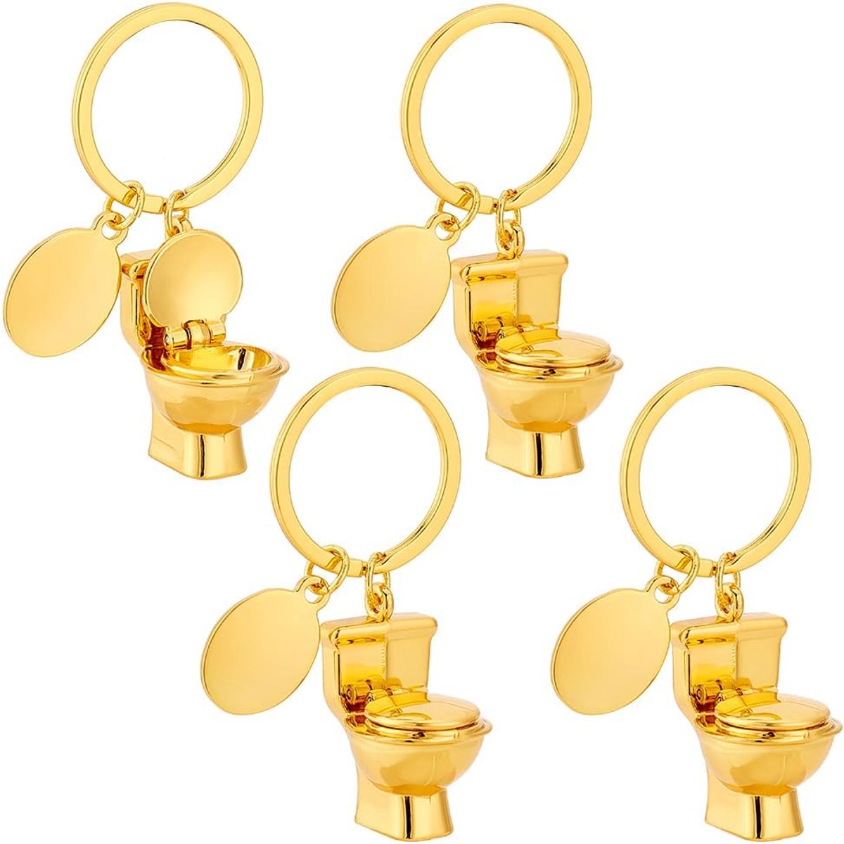 PandaHall 4 stks Toilet Nieuwigheid Sleutelhanger, Gouden Sleutel Organizer Houder Grappige Sleutelhanger Mini Key Charms Metalen Toilet Seat Model Sleutelhanger Handtas Portemonnee Hanger voor
