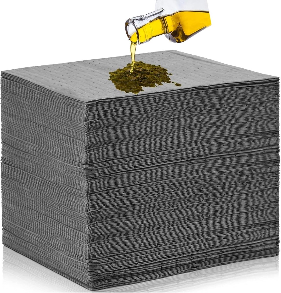 Oliezuigdoeken, 100 stuks olieopvangmat, werkplaatsmat, 25 x 33 cm, olieabsorberende pads, olie-opvangmat, oliezuigdoekjes voor thuis, garage, kelder, restaurant, keuken (grijs)