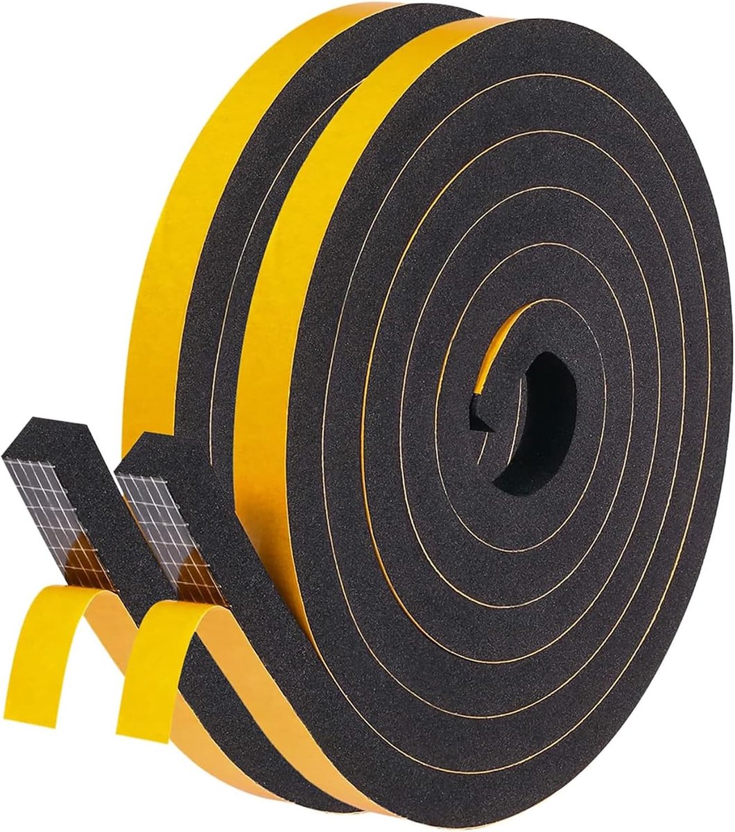 Afdichtingstape 13x13mm voor Deuren en Ramen Sealtape Zelfklevend Schuimtape Rubberen Afdichting Tegen Koude Tocht Geluidsisolatie Tochtstrip Zwart 2 Rollen Totaal 4 Meter