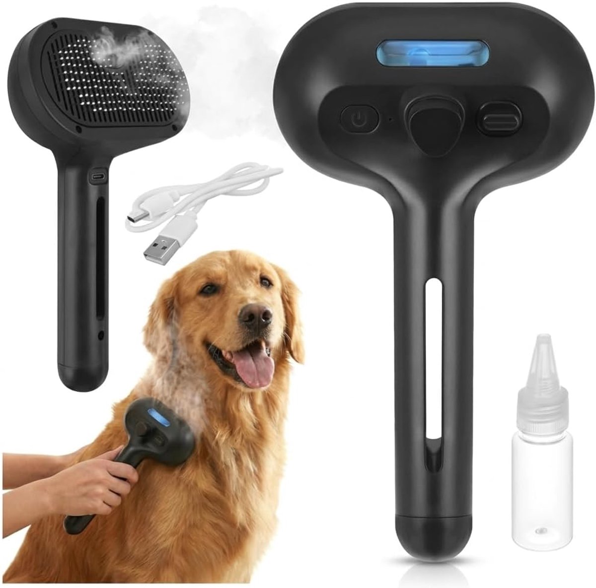 Stoomborstel voor honden en katten, multifunctionele haarborstel, zacht ontwarren, diep vocht, vermindert haaruitval en bevordert een gezonde en glanzende vacht.