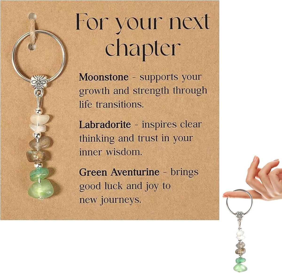 Sleutelhanger, geluksbrenger afscheidscadeau, edelsteen sleutelhanger, sleutelhanger dames, Good Fortune cadeau, dames met kaart, cadeau voor vriendin of collega